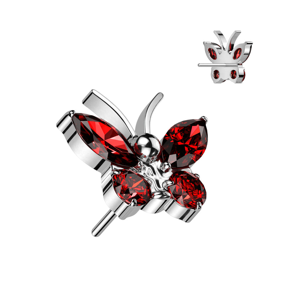 Implant Grade Titanium Large Red CZ Gem Butterfly Threadless Push In Labret