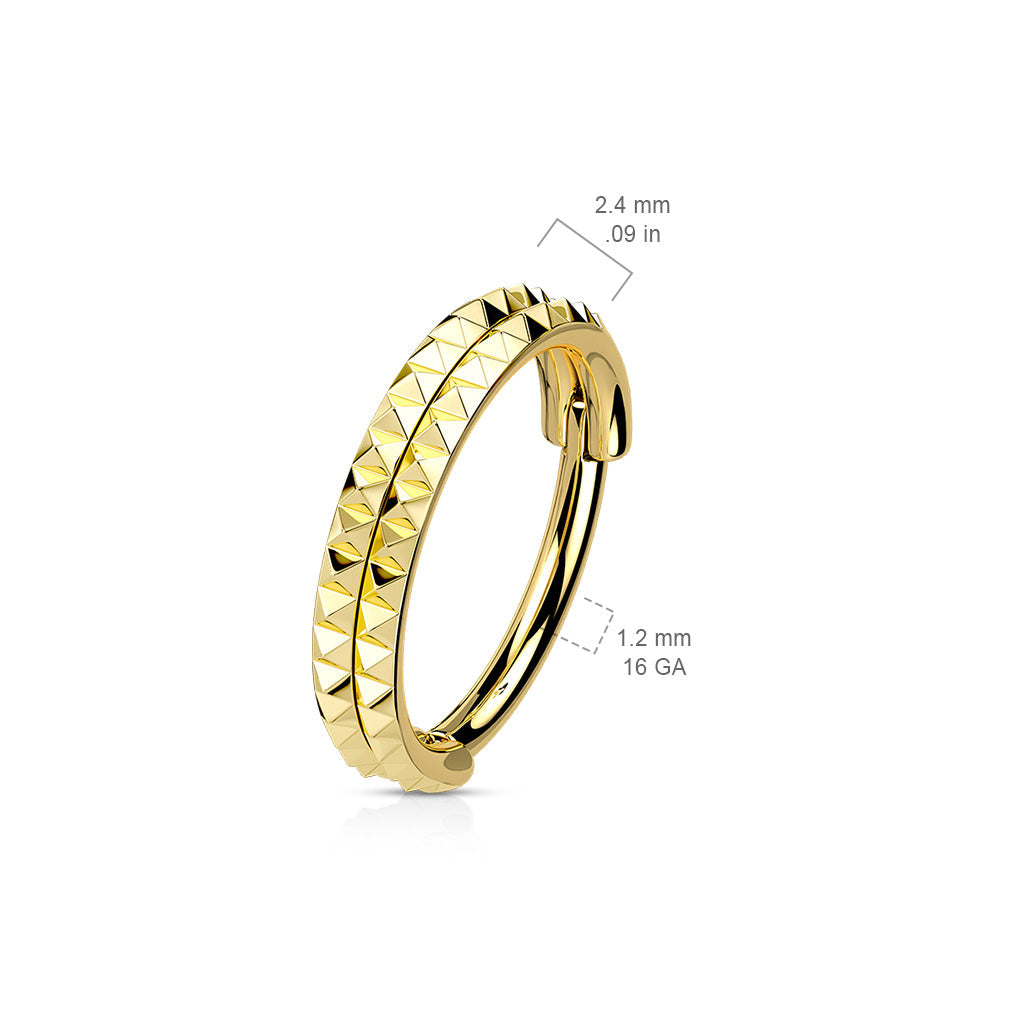 316L Surgical Steel Gold PVD Pyramid Cut Hinged Clicker Hoop