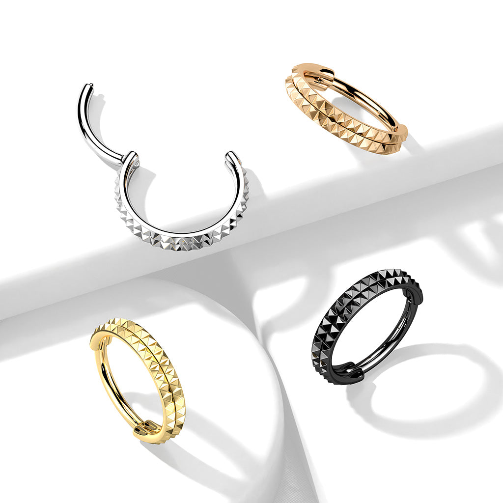 316L Surgical Steel Rose Gold PVD Pyramid Cut Hinged Clicker Hoop