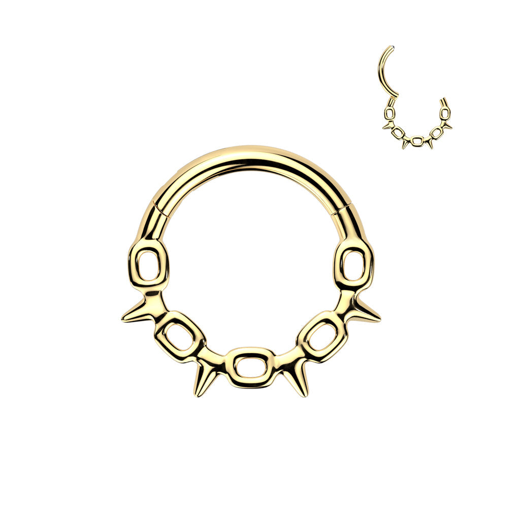 316L Surgical Steel Gold PVD Chain Link Spike Hinged Clicker Hoop