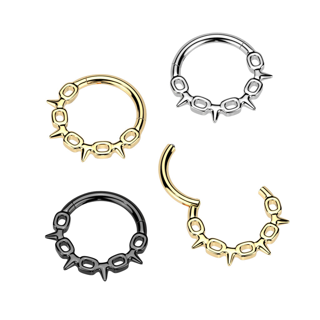 316L Surgical Steel Gold PVD Chain Link Spike Hinged Clicker Hoop