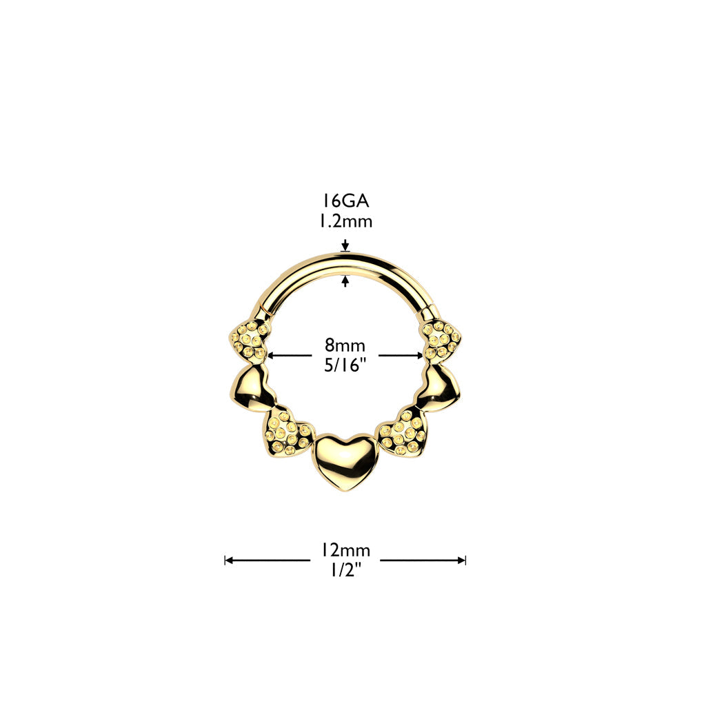 316L Surgical Steel Dainty Heart Textured Design Hinged Clicker Hoop