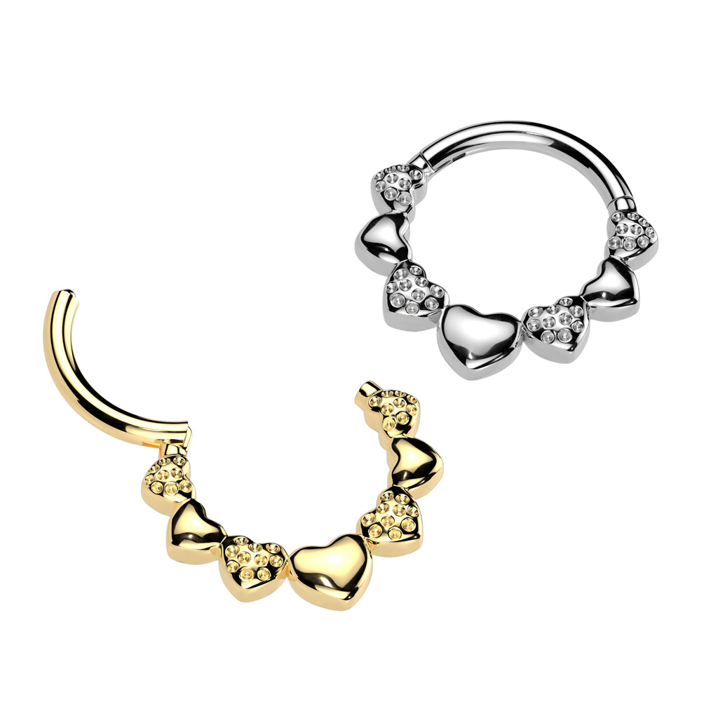 316L Surgical Steel Dainty Heart Textured Design Hinged Clicker Hoop