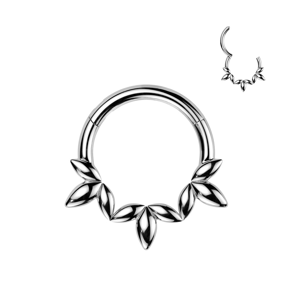 316L Surgical Steel Dainty Floral Petal Design Hinged Clicker Hoop