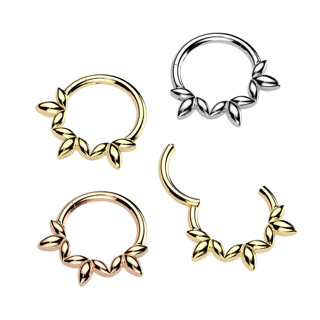 316L Surgical Steel Dainty Floral Petal Design Hinged Clicker Hoop