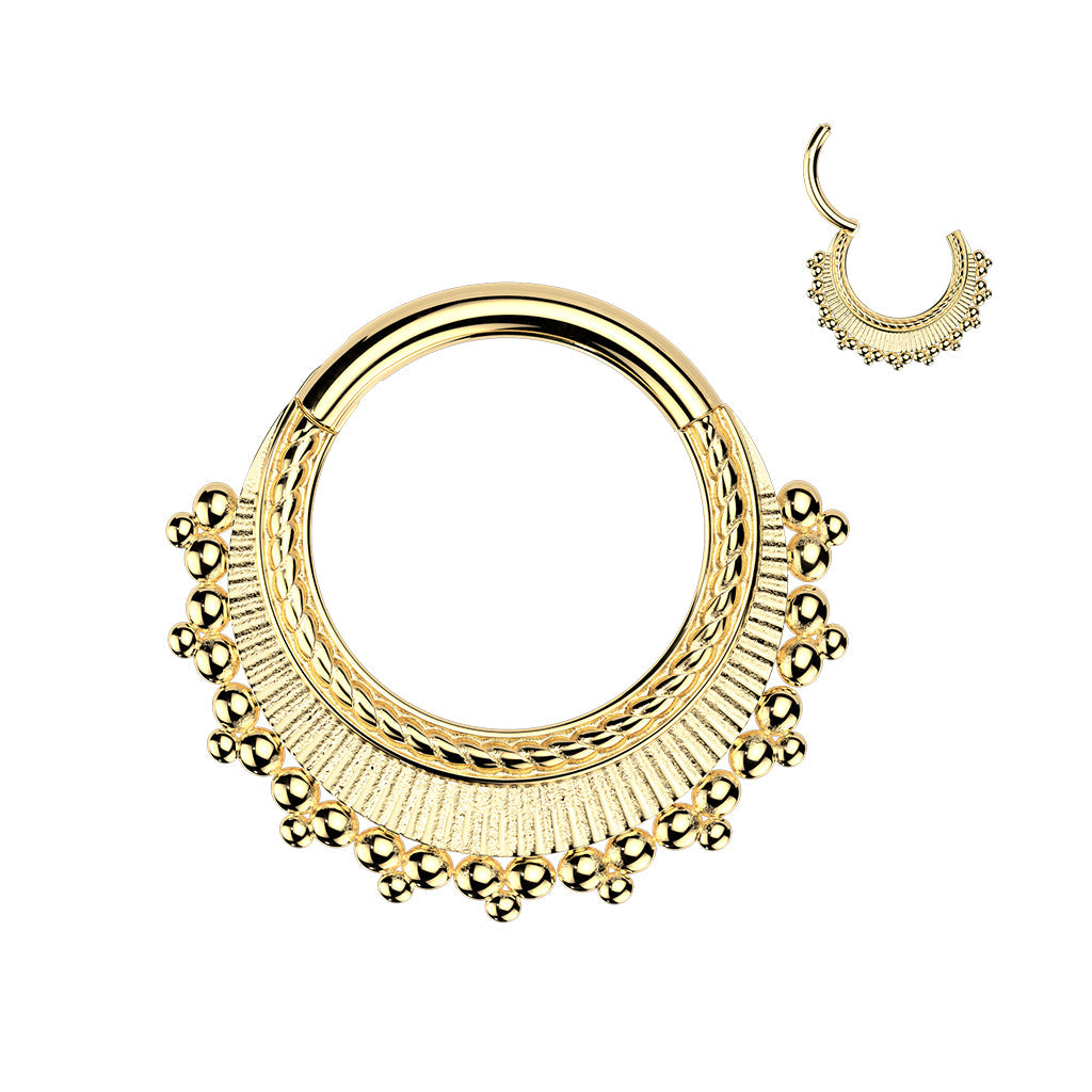 316L Surgical Steel Gold PVD Decorative Beaded Hinged Clicker Hoop