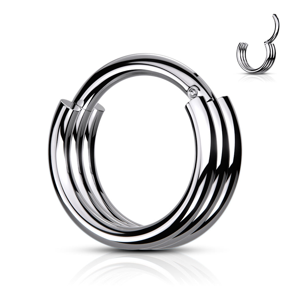 316L Surgical Steel Triple Hoop Thick Cuff Hinged Clicker Hoop