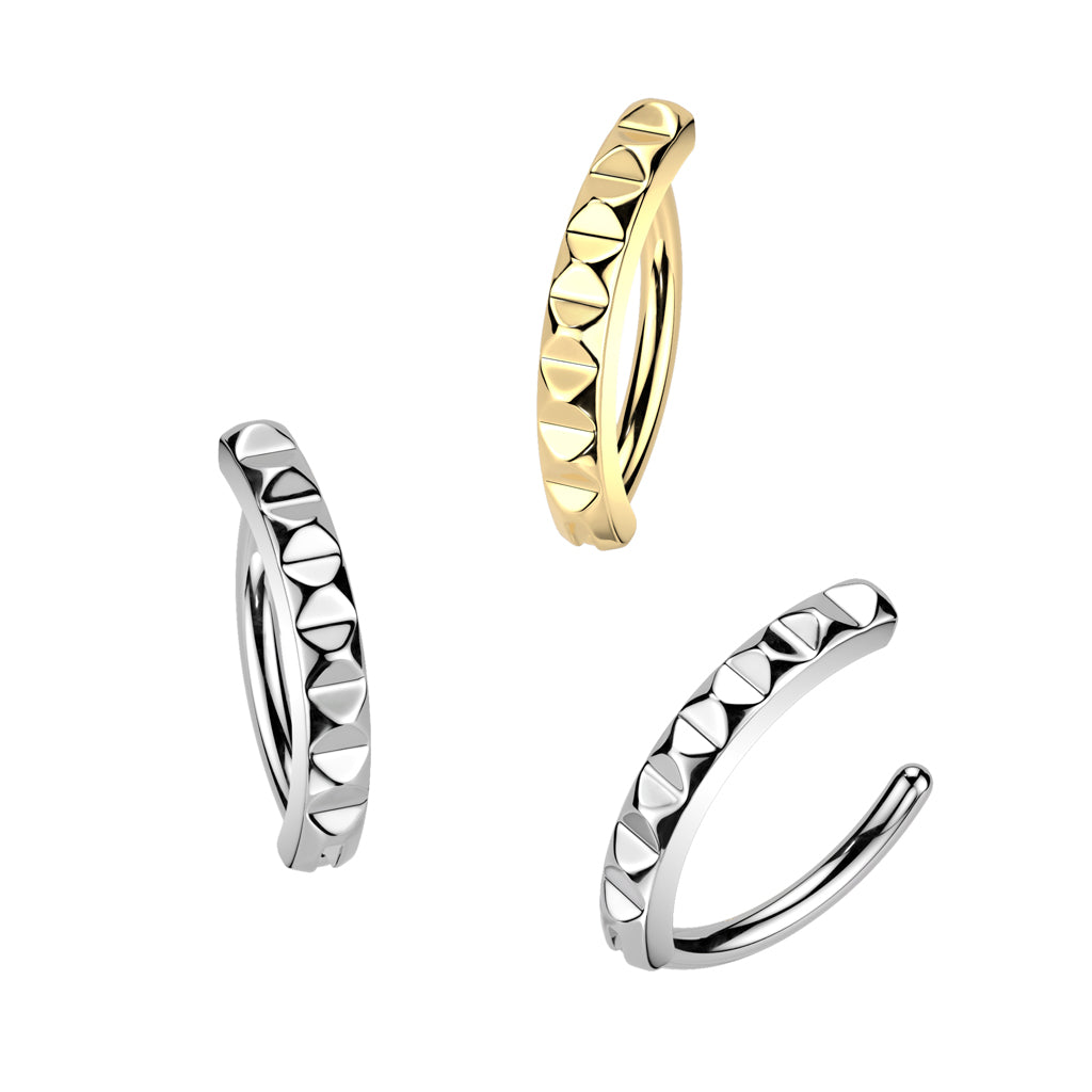 316L Surgical Steel Pyramid Ridged Hinged Clicker Belly Ring