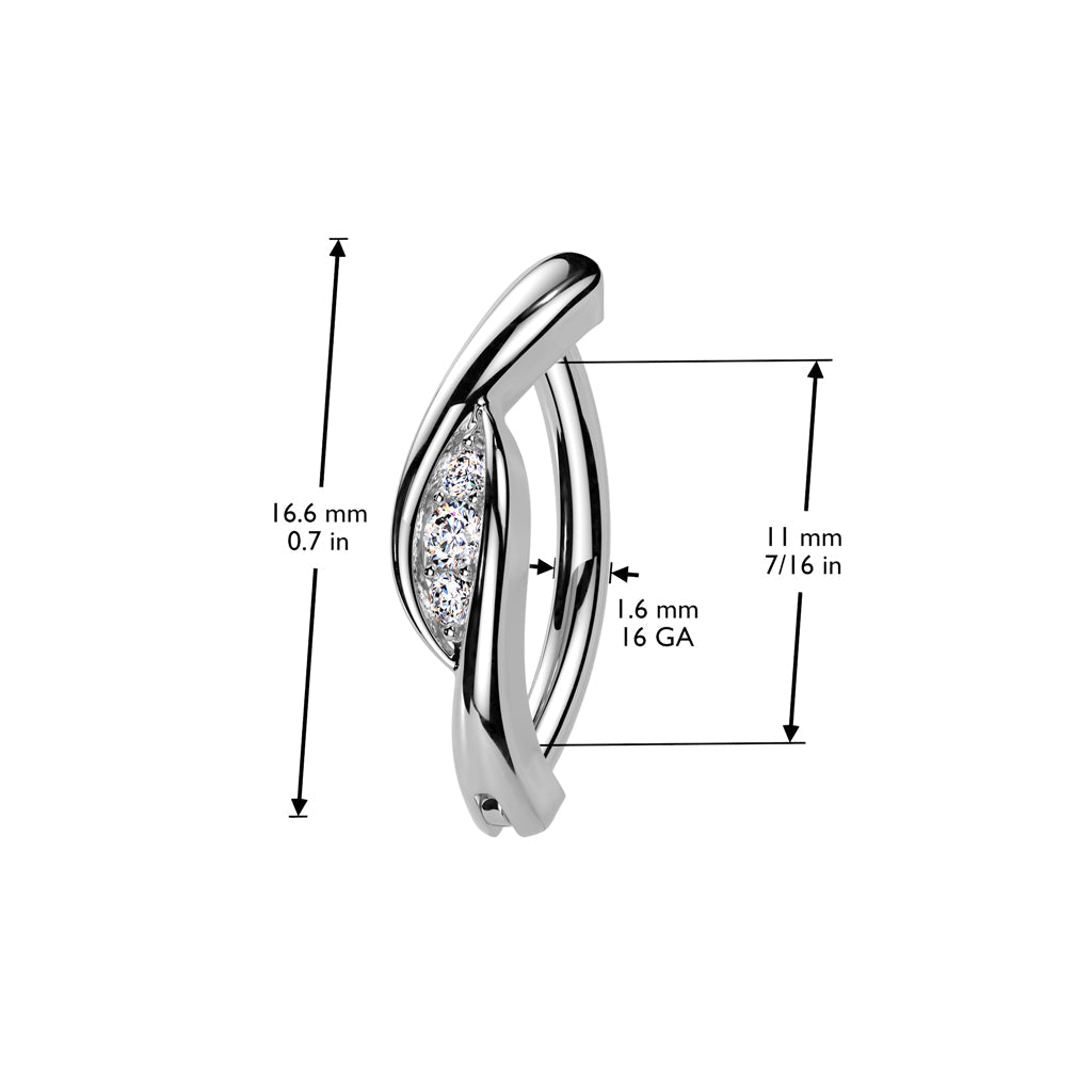 316L Surgical Steel White CZ Twisted Hinged Clicker Belly Ring