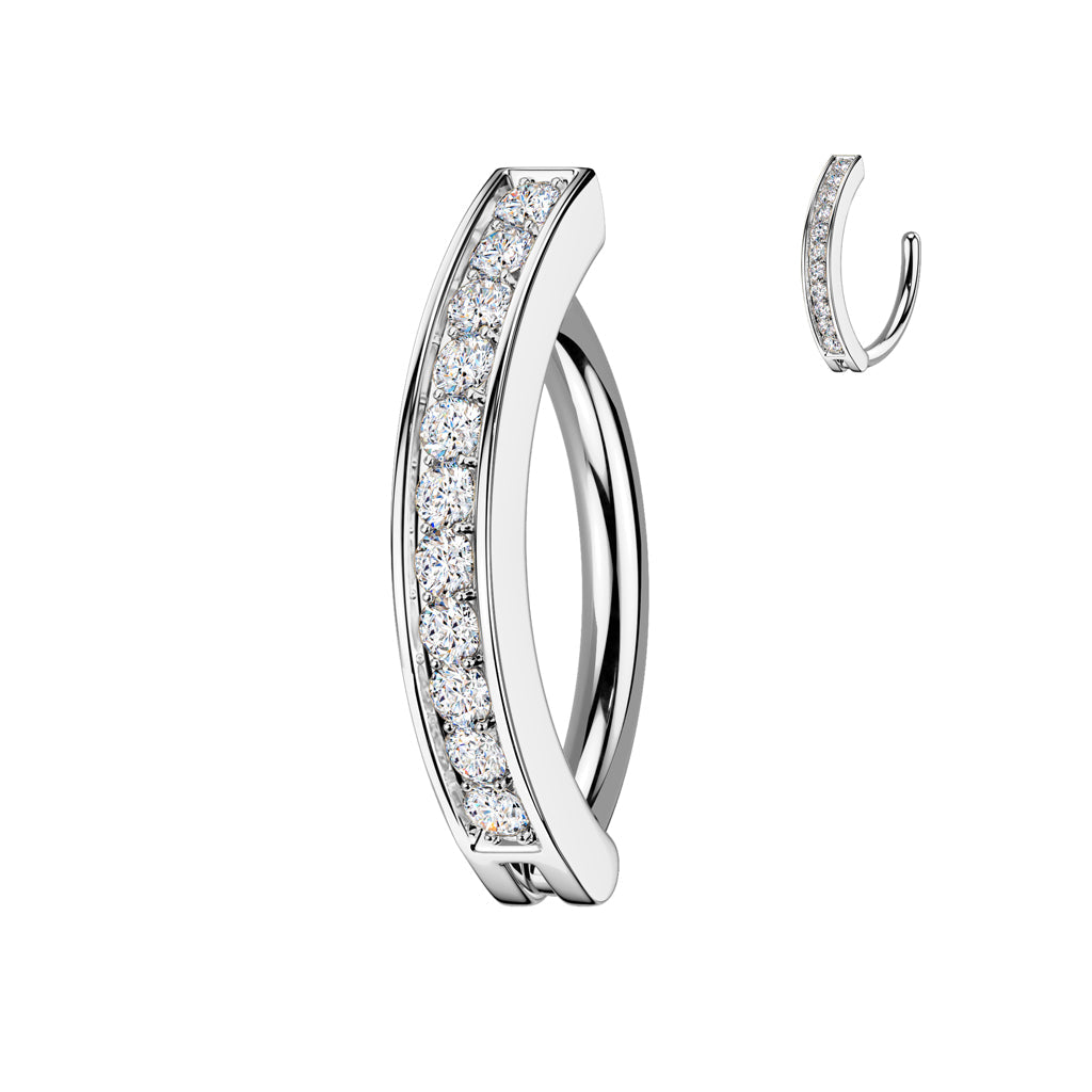 316L Surgical Steel White CZ Single Line Pave Hinged Clicker Belly Ring