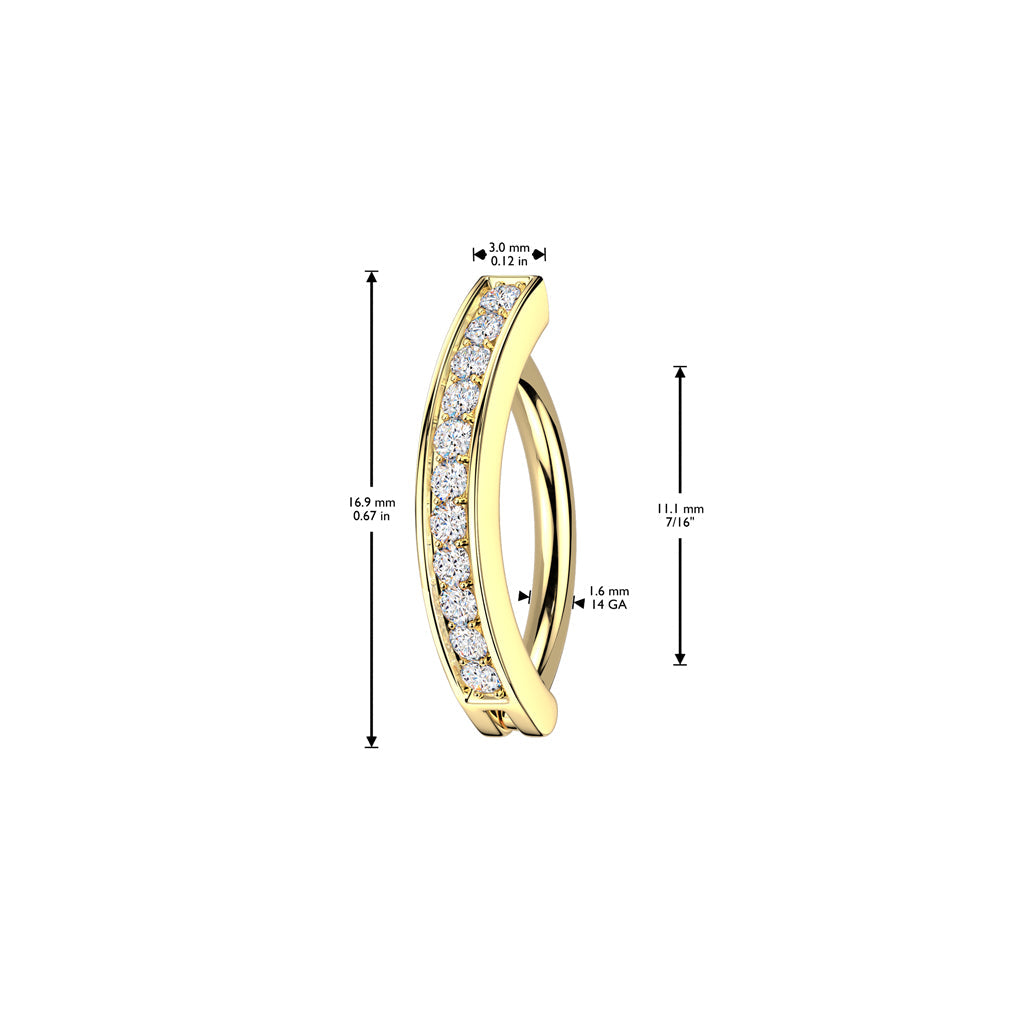 316L Surgical Steel White CZ Single Line Pave Hinged Clicker Belly Ring