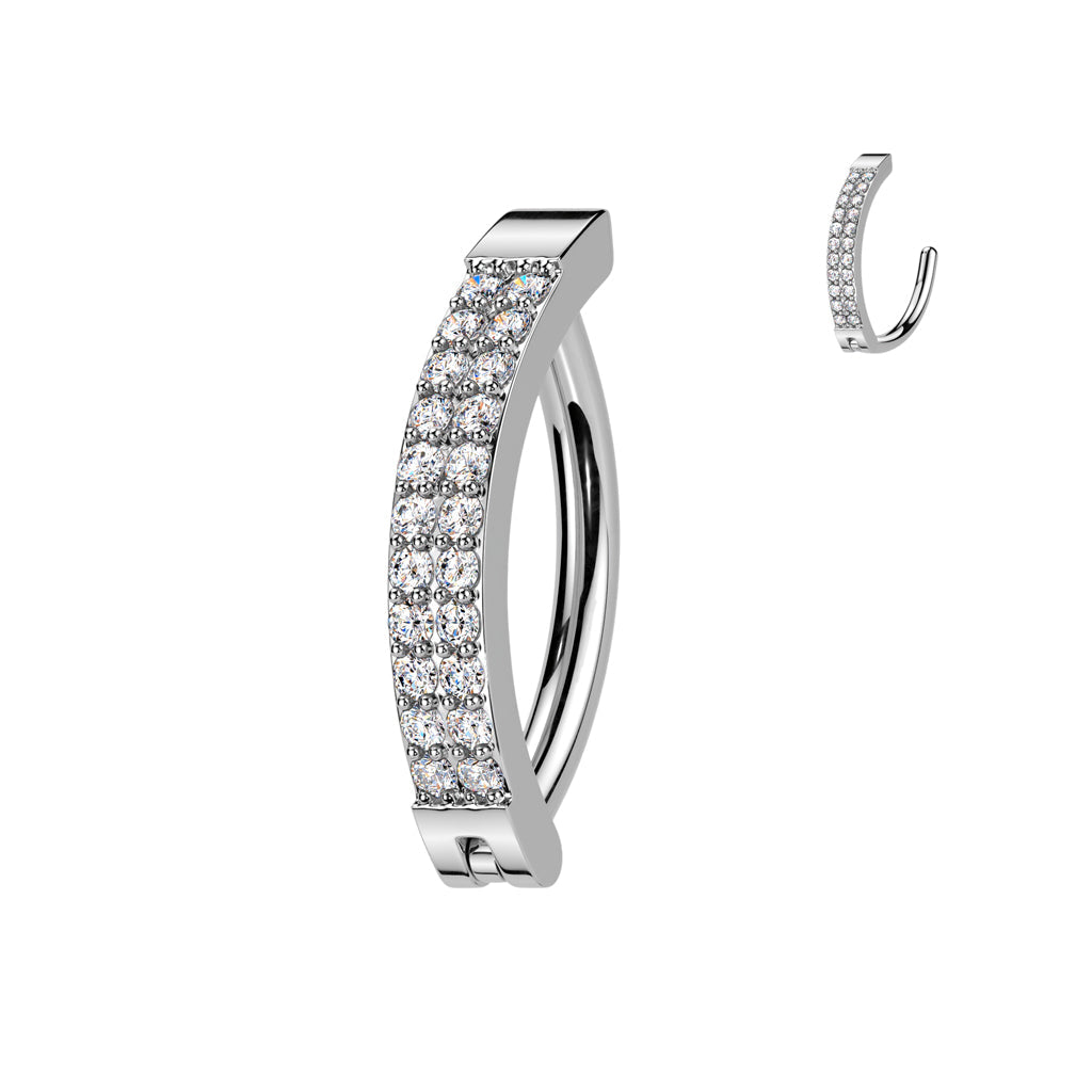 316L Surgical Steel White CZ Double Line Hinged Clicker Belly Ring