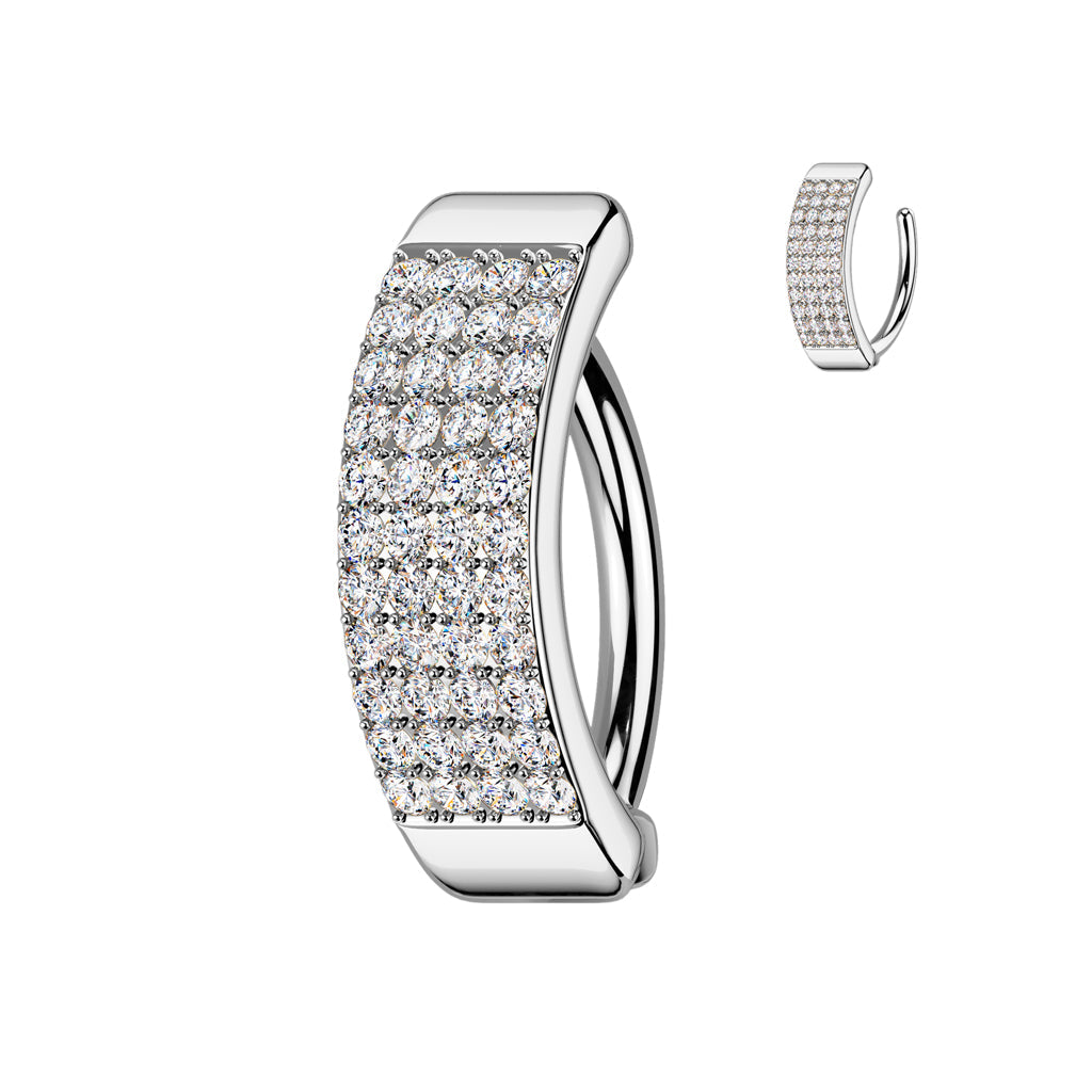 316L Surgical Steel Thick 4 Row White CZ Pave Hinged Clicker Belly Ring