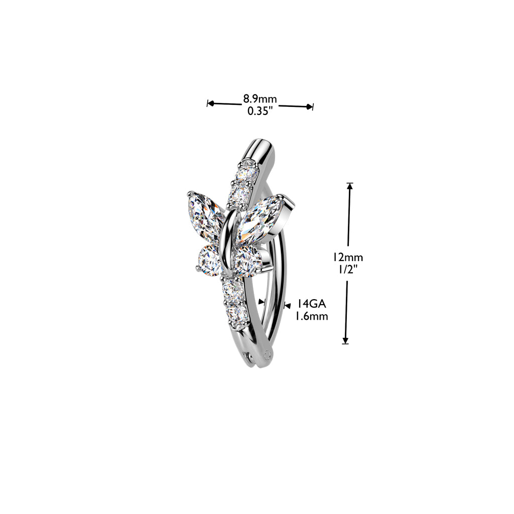 316L Surgical Steel White CZ Butterfly Hinged Clicker Belly Ring