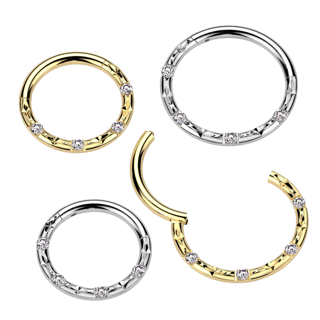 Implant Grade Titanium White CZ Studded Hinged Clicker Hoop