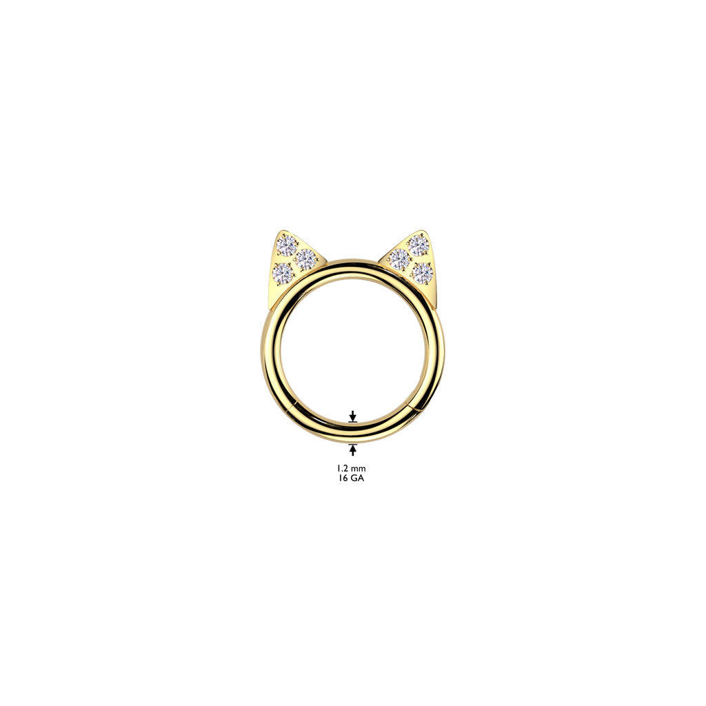 Implant Grade Titanium Gold PVD White CZ Cute Cat Ear Hinged Clicked Hoop