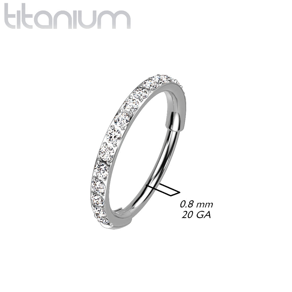 Implant Grade Titanium Pave Red CZ Nose Hoop Hinged Clicker Ring