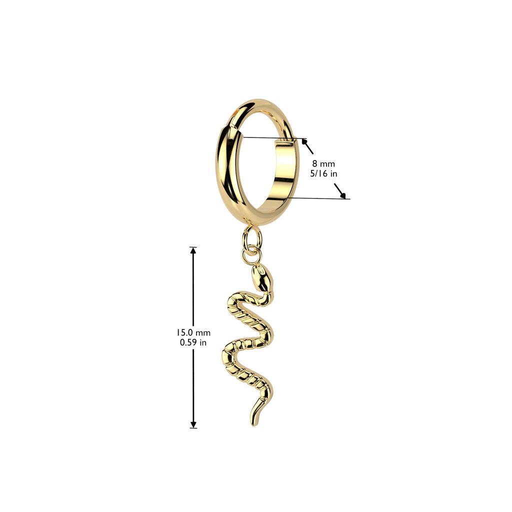 Implant Grade Titanium Gold PVD Snake Dangle Hinged Clicker Hoop