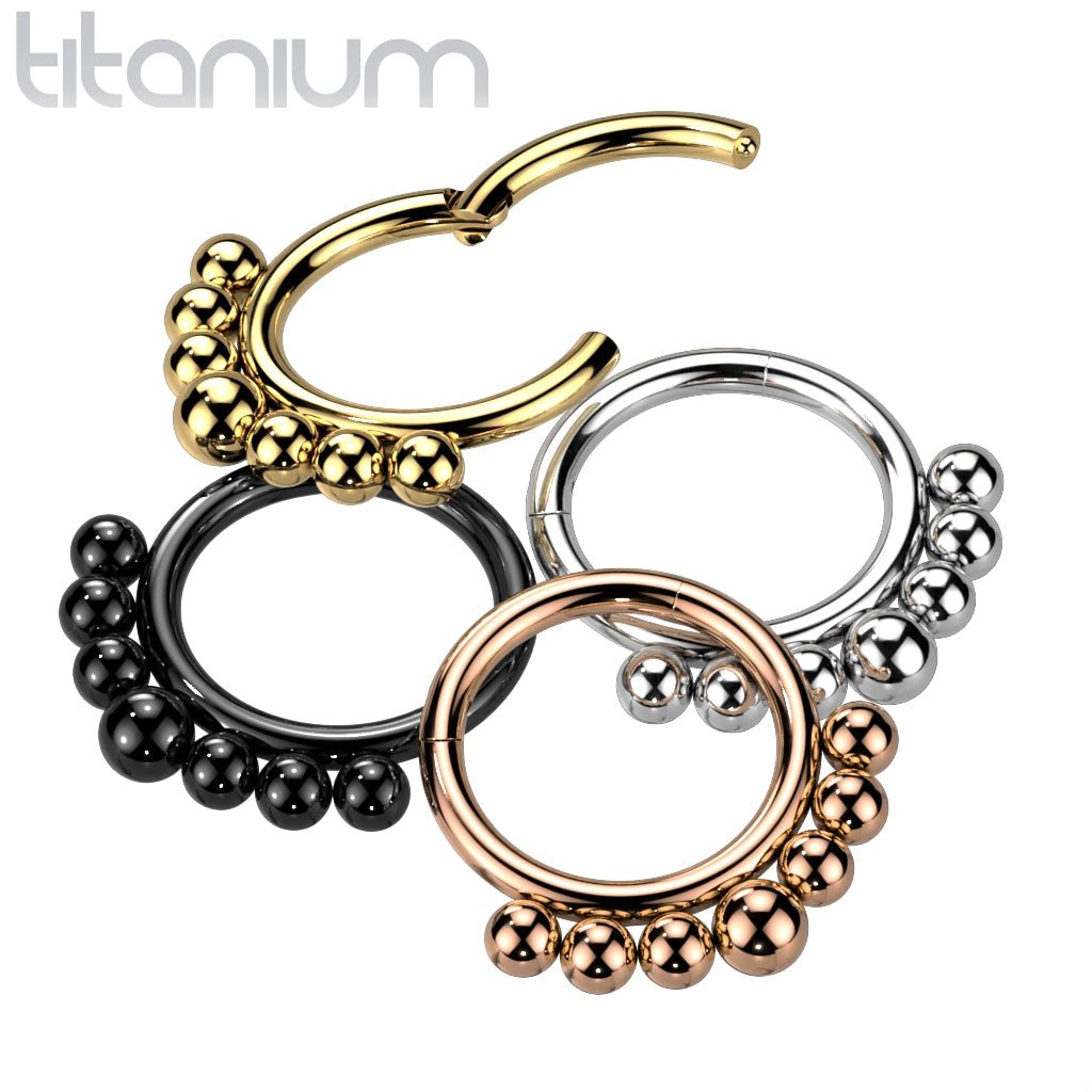 Implant Grade Titanium Gold PVD Beaded Tribal Hinged Septum Ring Hoop Clicker