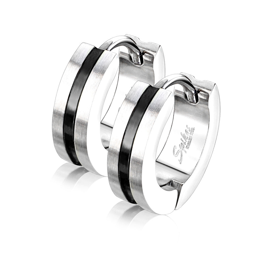 Pair of 316L Surgical Steel Black PVD Thin Stripe Centre Hoop Earrings