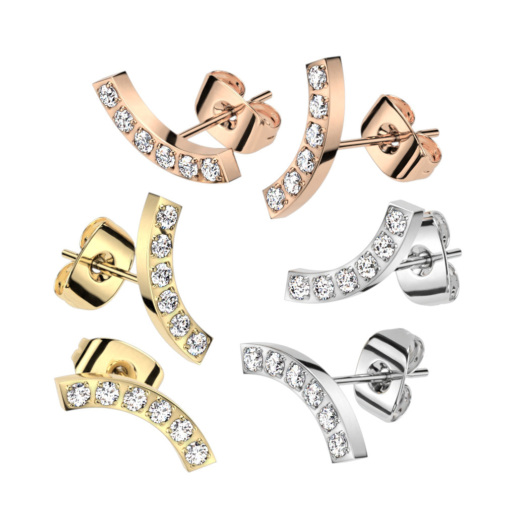 Pair of 316L Surgical Steel Curved White CZ Gem Earring Studs