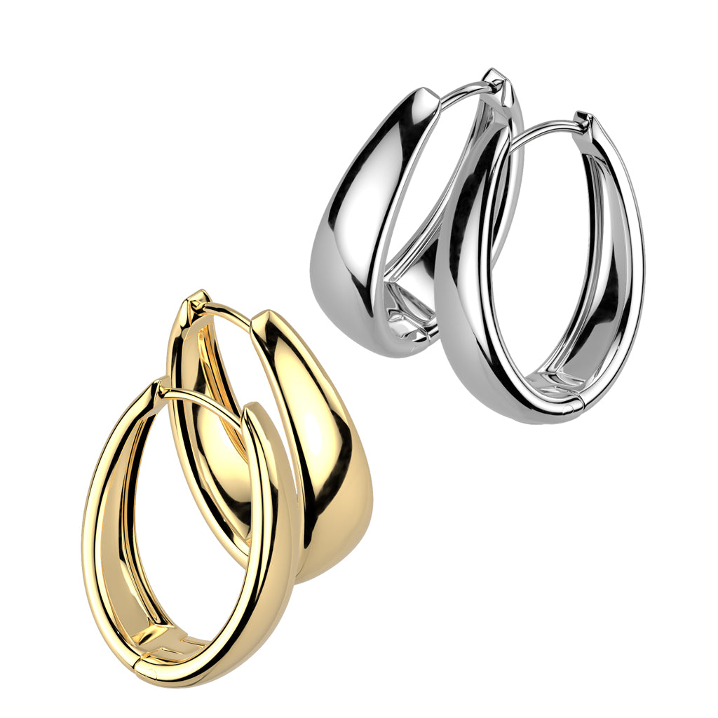 Pair of 316L Surgical Steel Gold PVD Long Oval Hinged Hoop Earrings