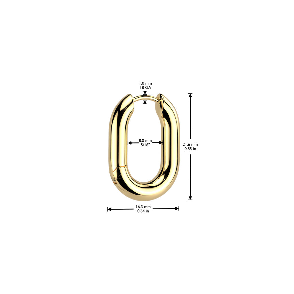 Pair of 316L Surgical Steel Gold PVD Rounded Oval Hinged Hoop Earrings