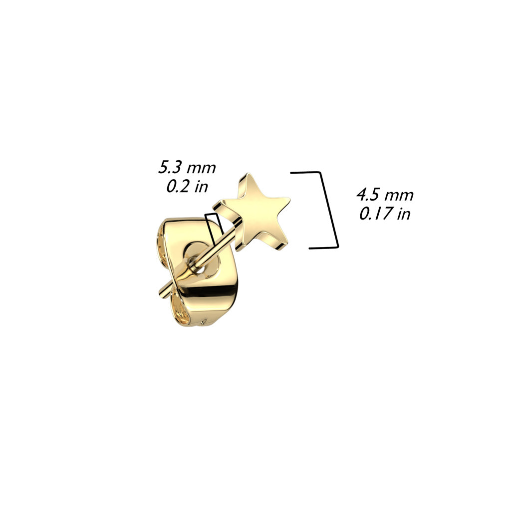 Pair of Implant Grade Titanium Gold PVD Simple Dainty Star Shaped Stud Earrings