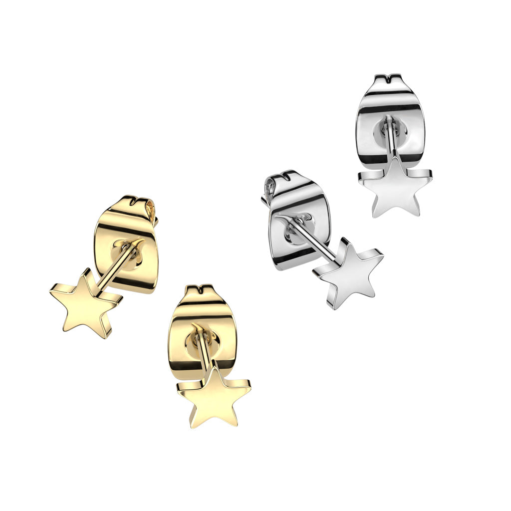 Pair of Implant Grade Titanium Simple Dainty Star Shaped Stud Earrings