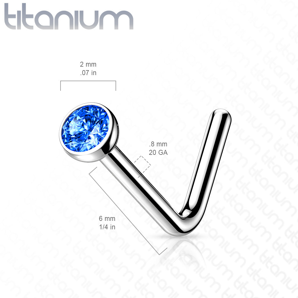 Implant Grade Titanium L Shape White CZ Nose Stud