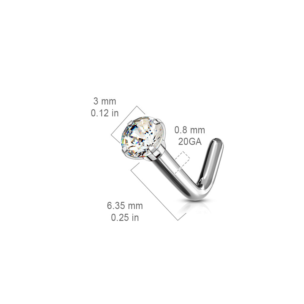 Implant Grade Titanium CZ L Shape Nose Stud