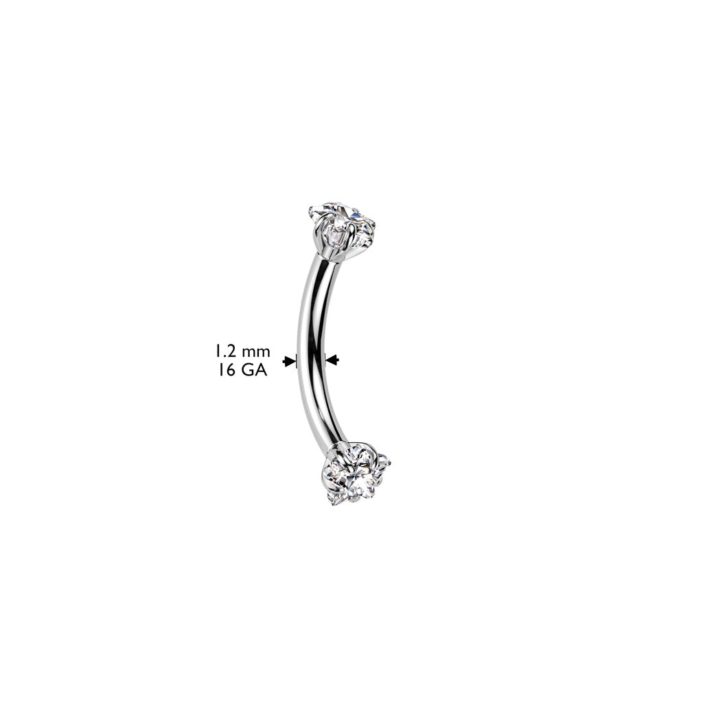 Implant Grade Titanium White CZ Star Shaped Internally Threaded Curved Barbell