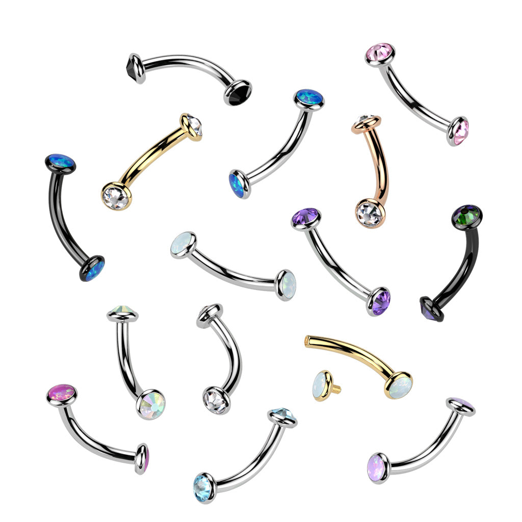 Implant Grade Titanium CZ Bezel Internally Threaded Curved Barbell