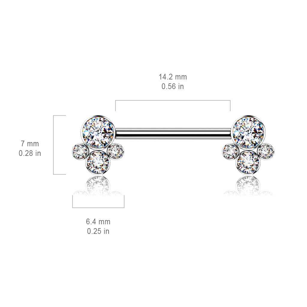 Implant Grade Titanium Internally Threaded White CZ Cluster Nipple Ring Straight Barbell