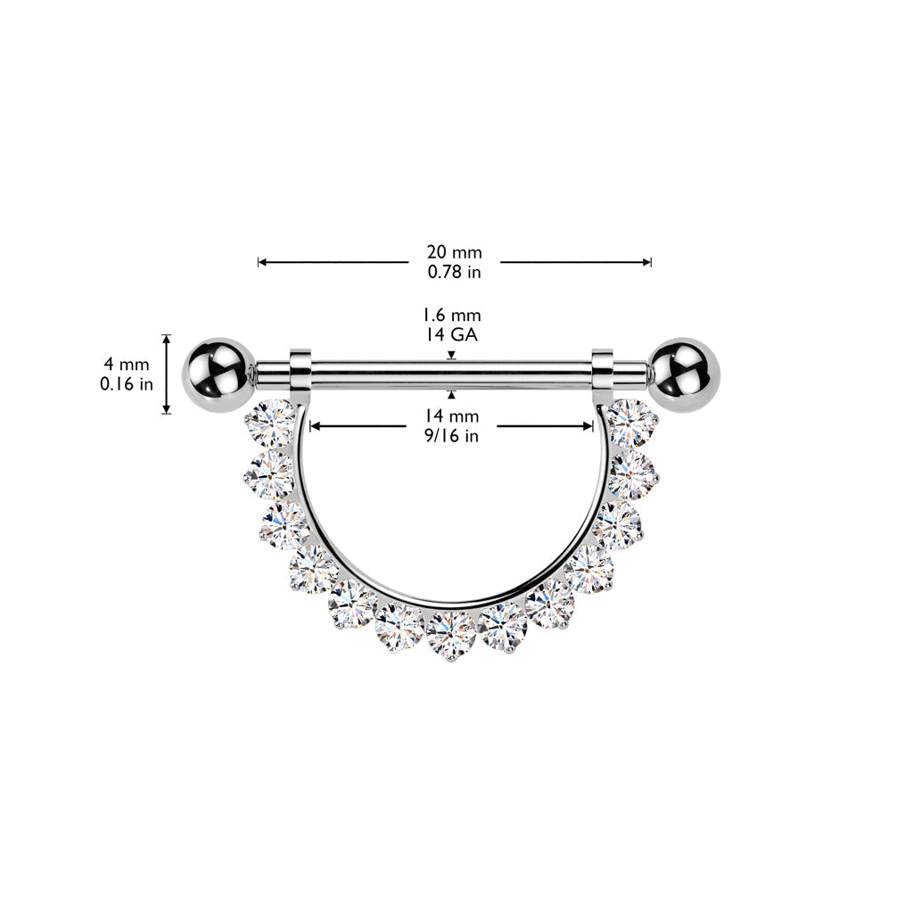 Implant Grade Titanium White CZ Nipple Shield Internally Threaded Straight Barbell