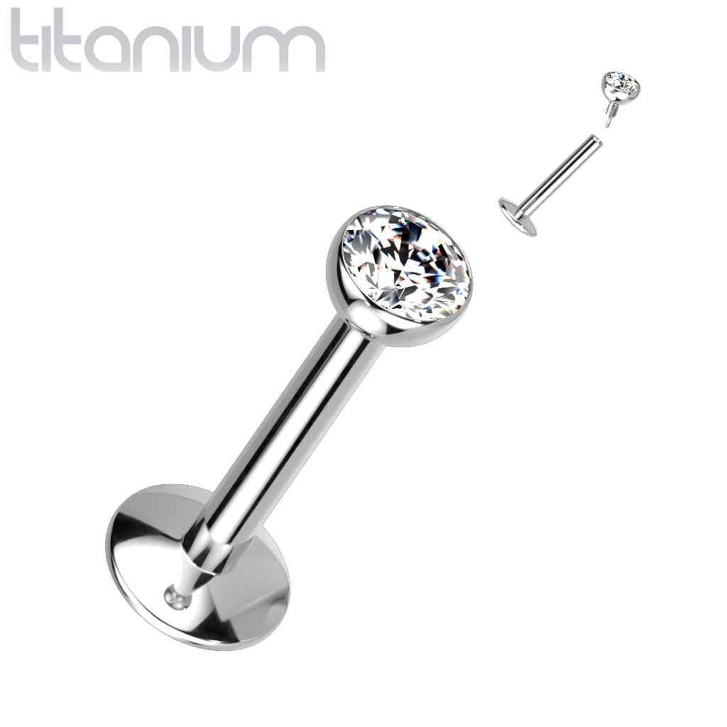 Implant Grade Titanium Internally Threaded White Bezel CZ Flat Back Labret