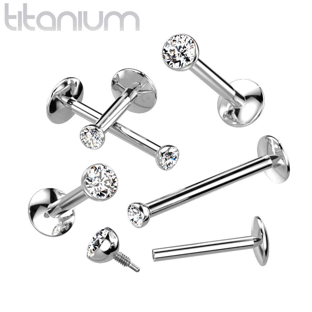 Implant Grade Titanium Internally Threaded White Bezel CZ Flat Back Labret