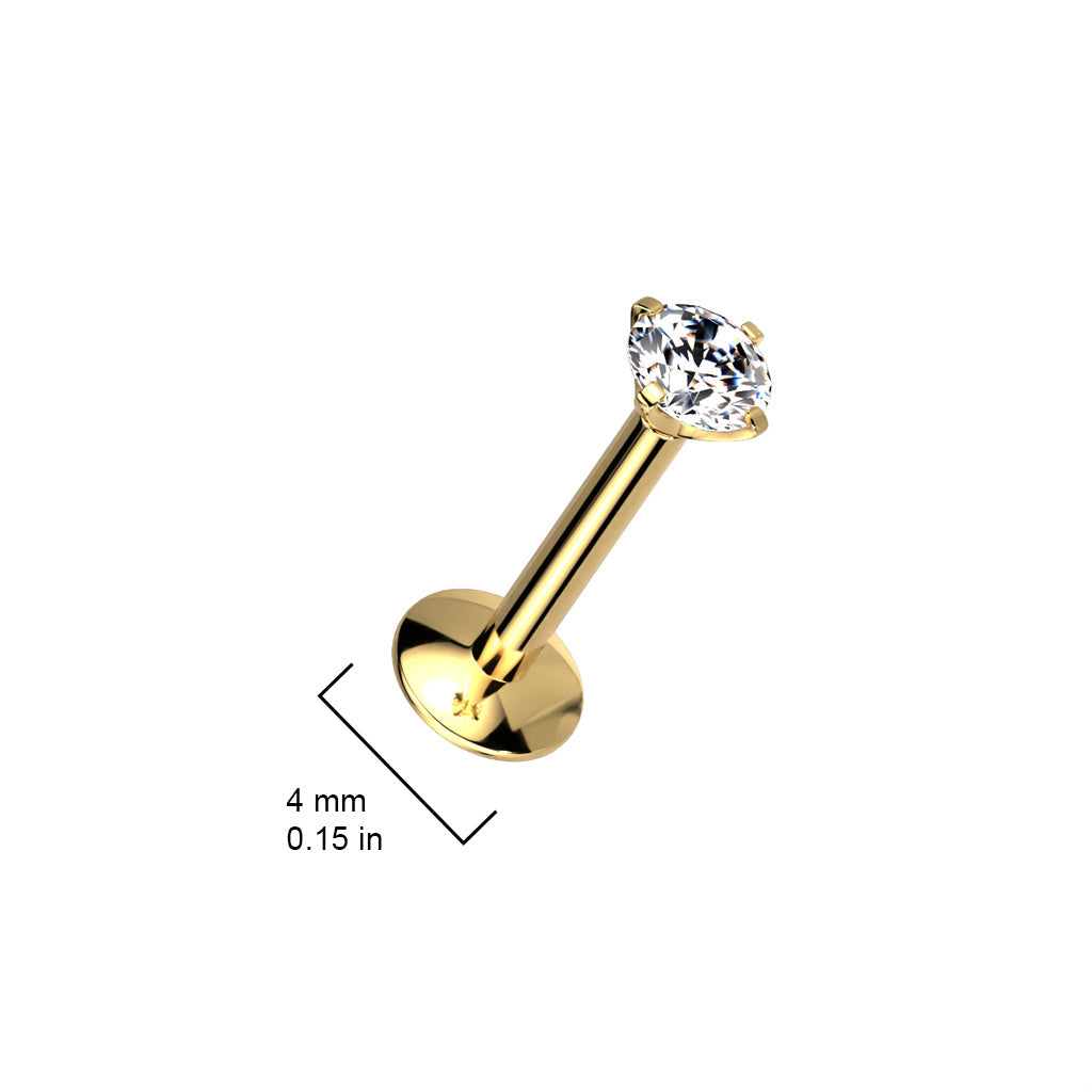 Implant Grade Titanium Gold PVD White CZ Gem Internally Threaded Concave Flat Back Labret