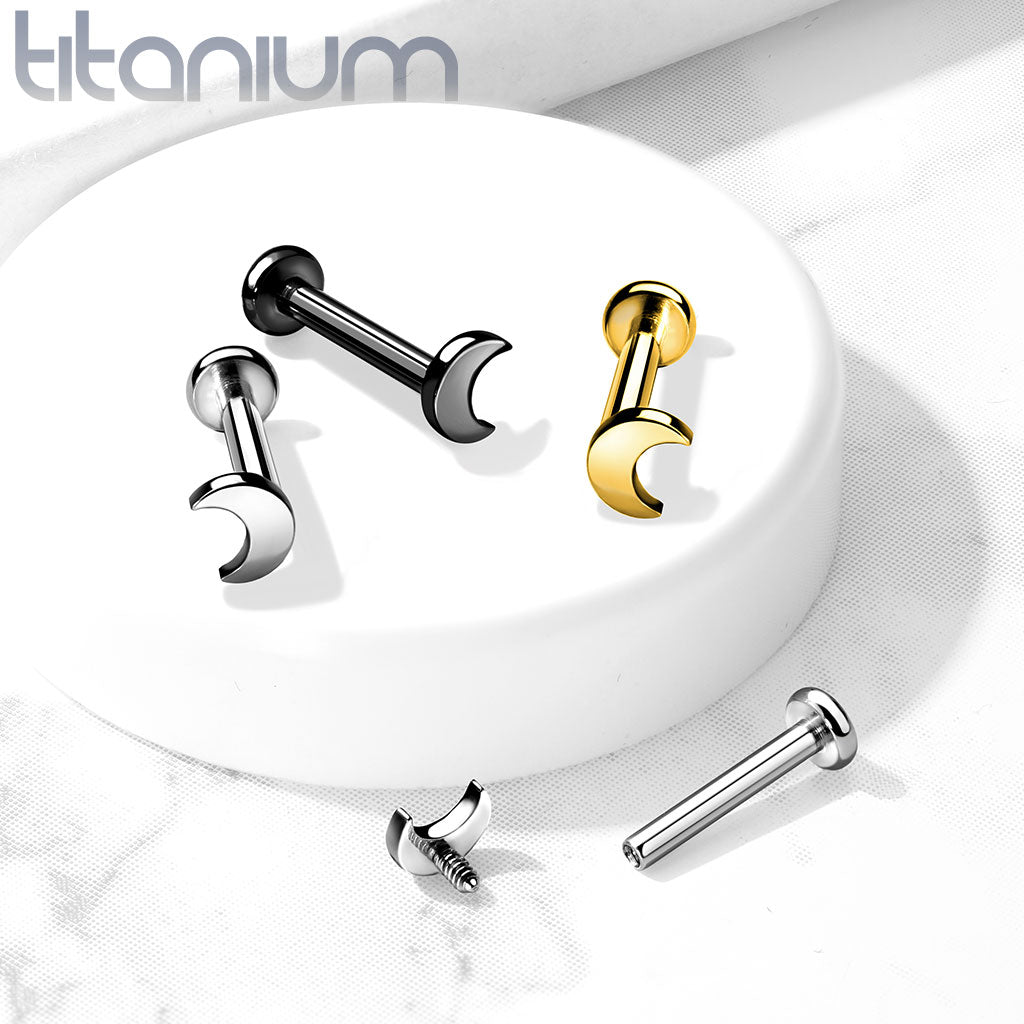 Internally Threaded Crescent Moon Black PVD Implant Grade Titanium Labret