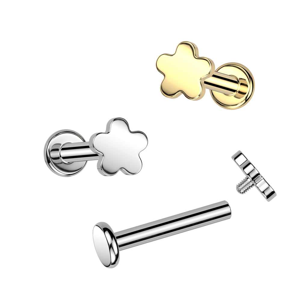 Implant Grade Titanium Gold PVD Minimal Flower Internally Threaded Flat Back Labret