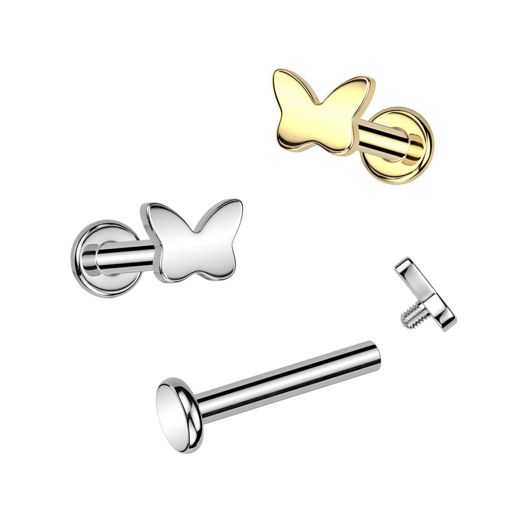 Implant Grade Titanium Gold PVD Dainty Minimal Butterfly Internally Threaded Flat Back Labret