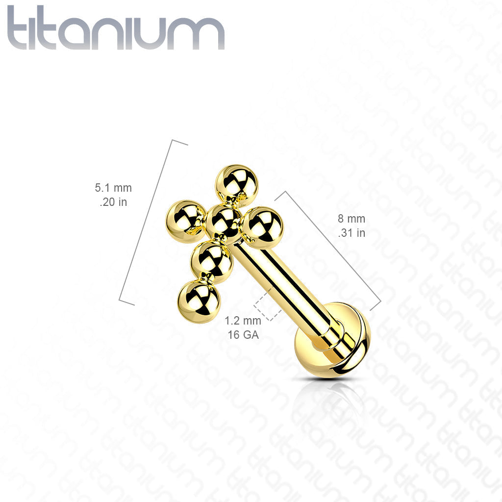 Implant Grade Titanium Rose Gold PVD Beaded Dainty Cross Internally Threaded Labret