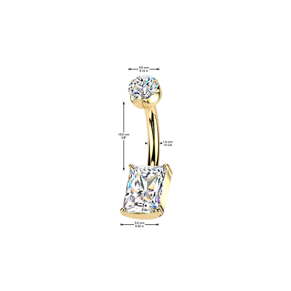Implant Grade Titanium White CZ Rectangle Clawed Internally Threaded Belly Ring