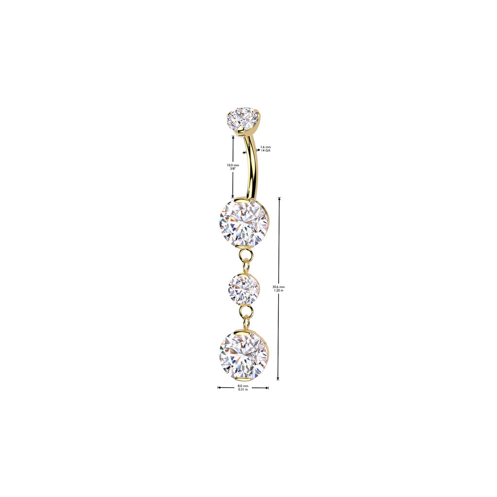 Implant Grade Titanium Vitrail Medium CZ Internally Threaded Multi Gem Dangle Belly Ring