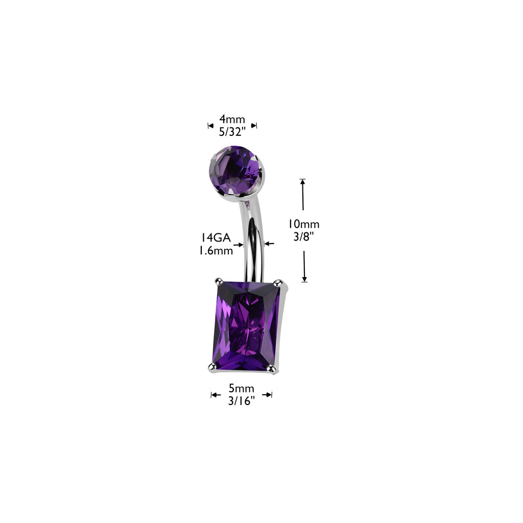Implant Grade Titanium Gold PVD Amethyst Stone Rectangle Internally Threaded Belly Ring