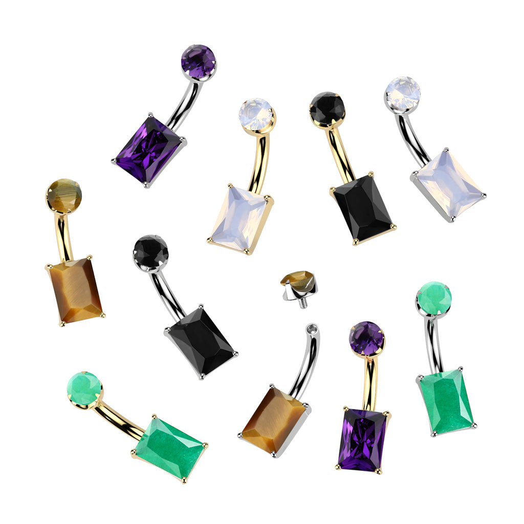 Implant Grade Titanium Amethyst Stone Rectangle Internally Threaded Belly Ring