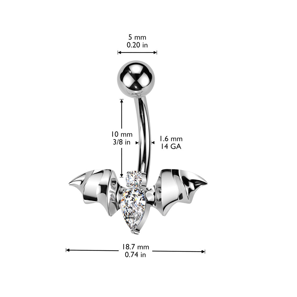 Implant Grade Titanium Black PVD Red CZ Internally Threaded Flying Bat Non Dangle Belly Ring