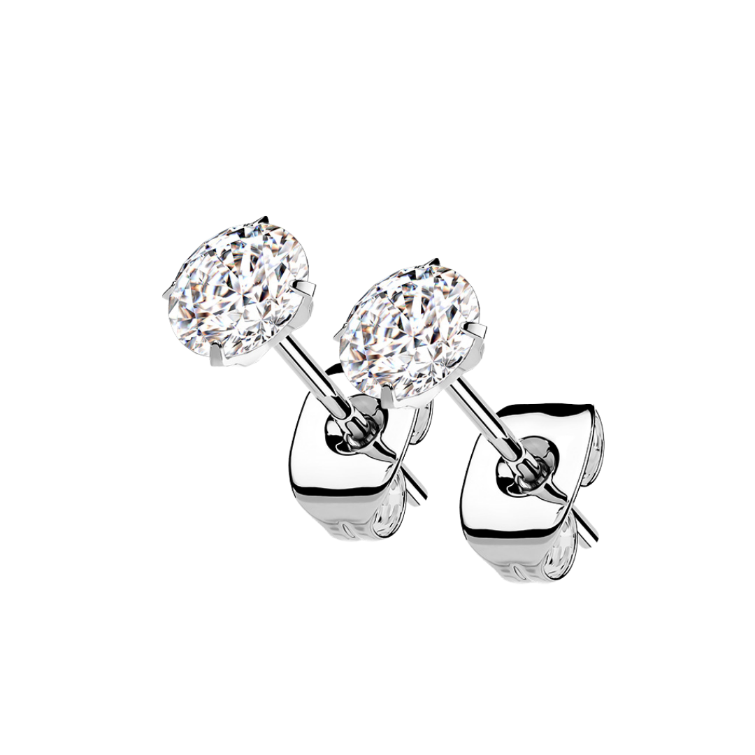 Pair of 316L Surgical Steel Flat White CZ Prong Stud Earrings