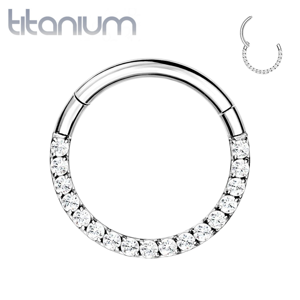 Implant Grade Titanium Paved White CZ Hinged Septum Hoop Clicker