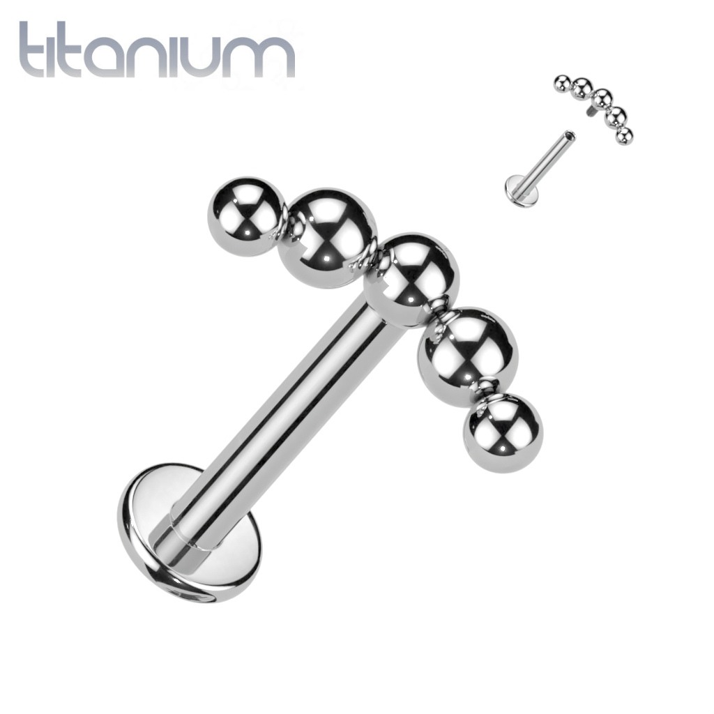 Implant Grade Titanium Curved 5 Bead Internally Threaded Flat Back Labret